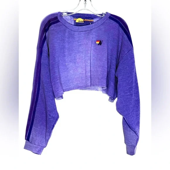 Aviator Nation Purple Relaxed Cropped Crew Neck Athleisure Sweatshirt size M NWT - Picture 2 of 5